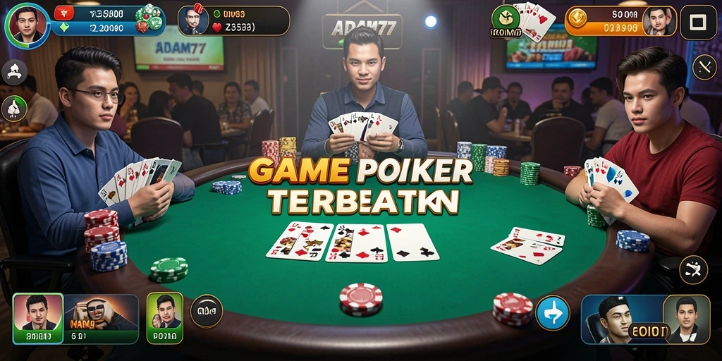 Tampilan utama gameplay Poker di ADAM77 yang menarik dan interaktif.