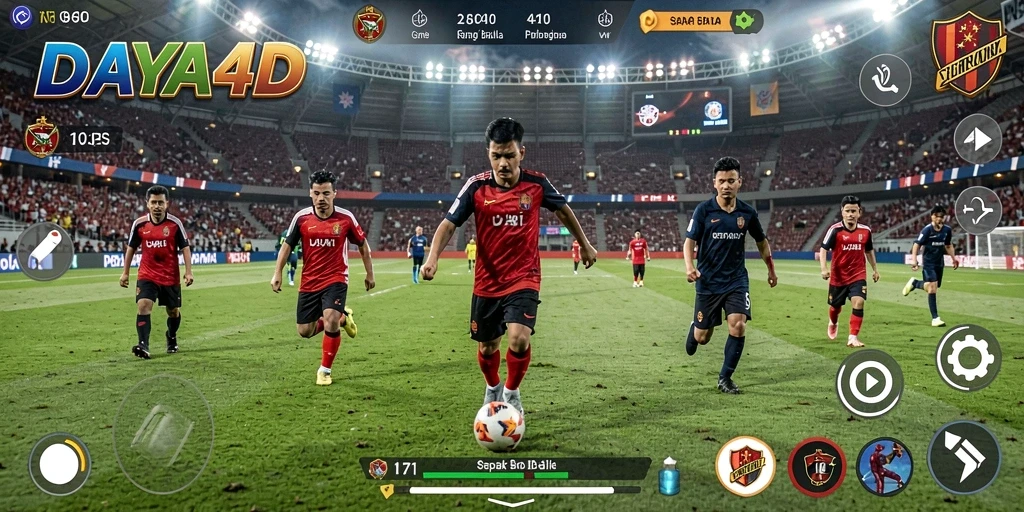 Screenshot DAYA4D menampilkan gameplay yang mendebarkan di lapangan sepak bola.