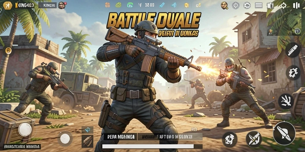 Tampilan memukau dari gameplay Battle Royale yang intens.