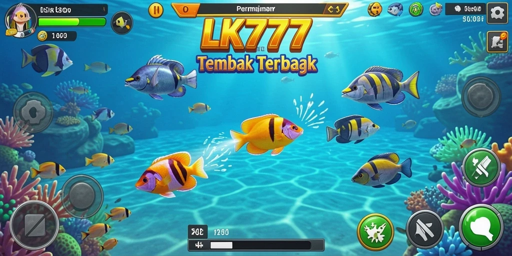 Tampilan gameplay LK777 yang penuh aksi dalam menembak ikan.