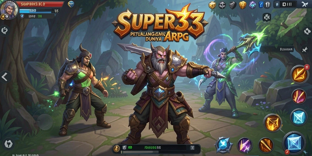 Tangkapan layar gameplay <strong>SUPER33</strong> menampilkan aksi pertempuran epik dan eksplorasi dunia yang luas.